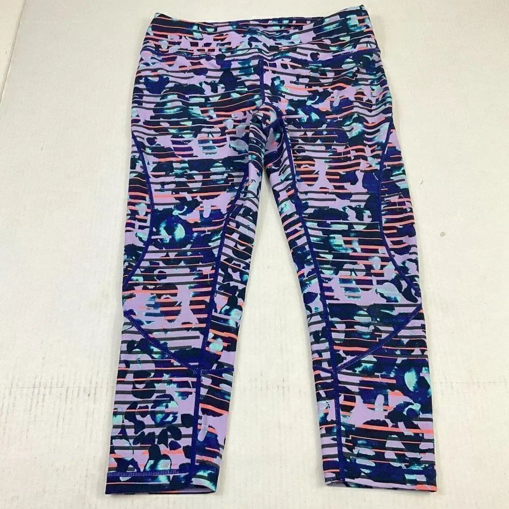 Zella Womens Cropped Leggings Colorful Print Stretch Mid Rise Gym Yoga M Medium